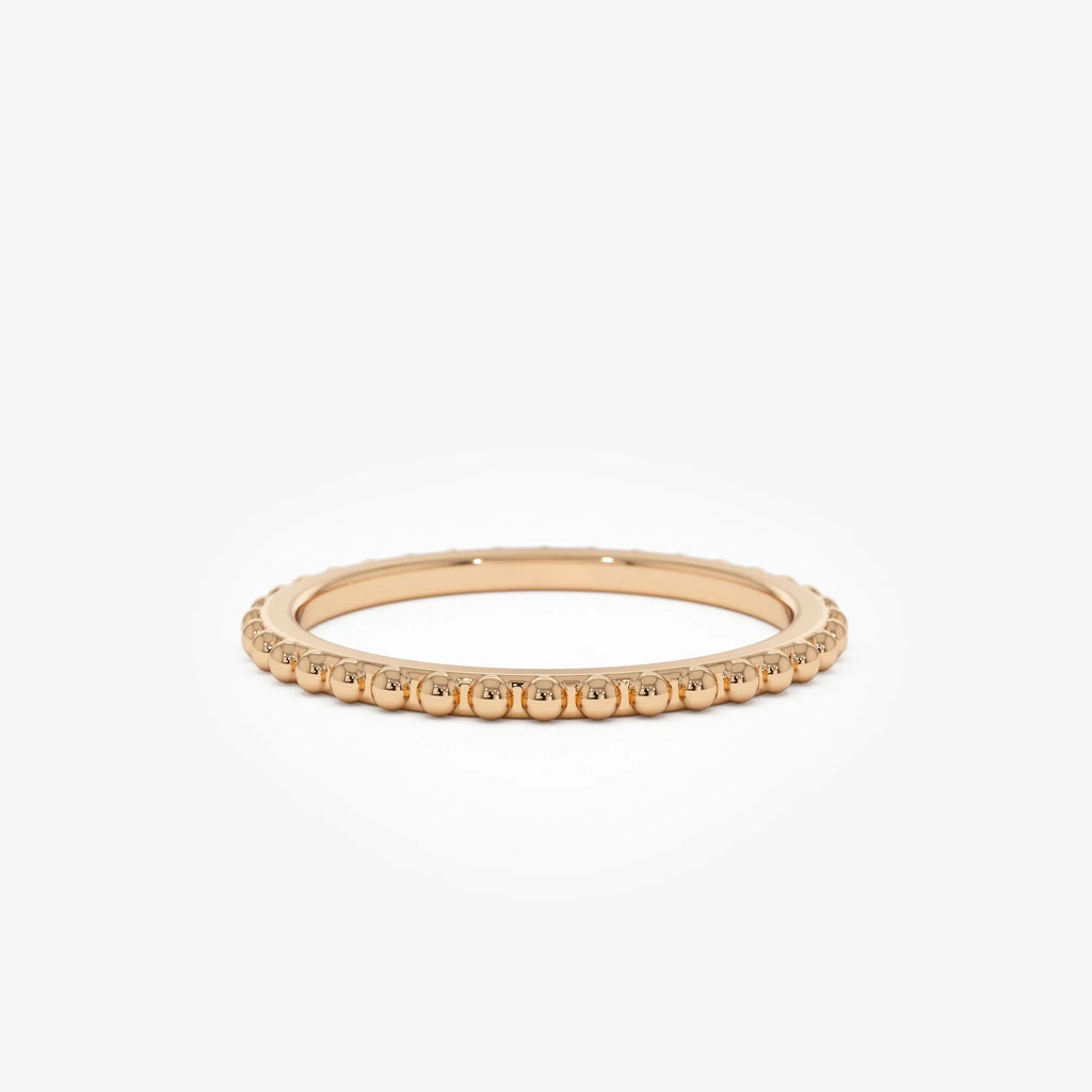 14k Gold Beaded Wedding Band Ring Stackable 1.5mm Solid Gold