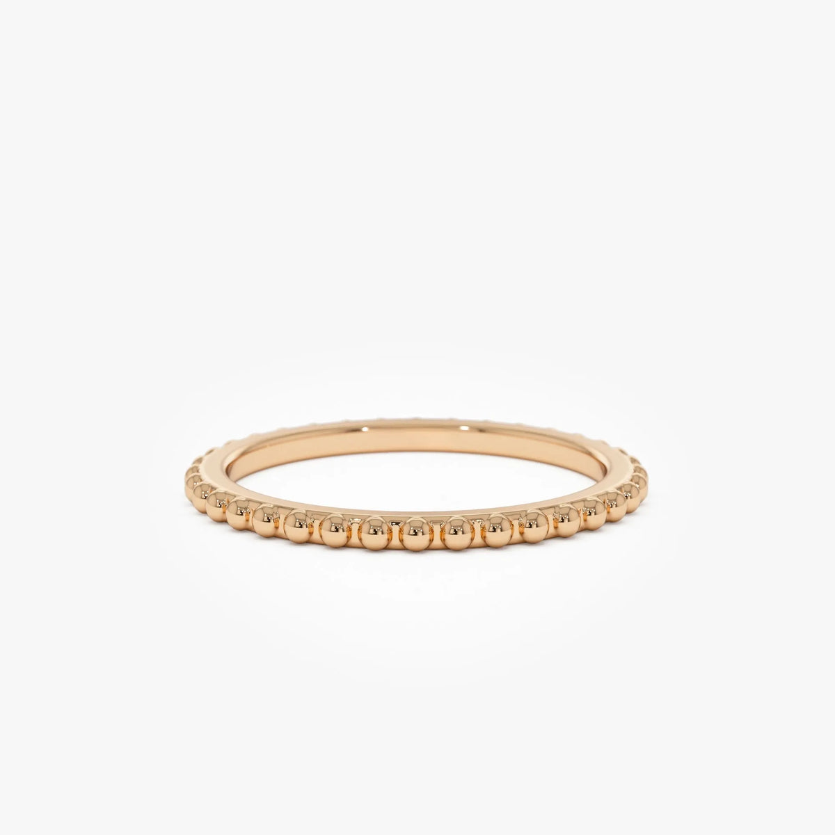 14k Gold Beaded Wedding Band Ring Stackable 1.5mm Solid Gold