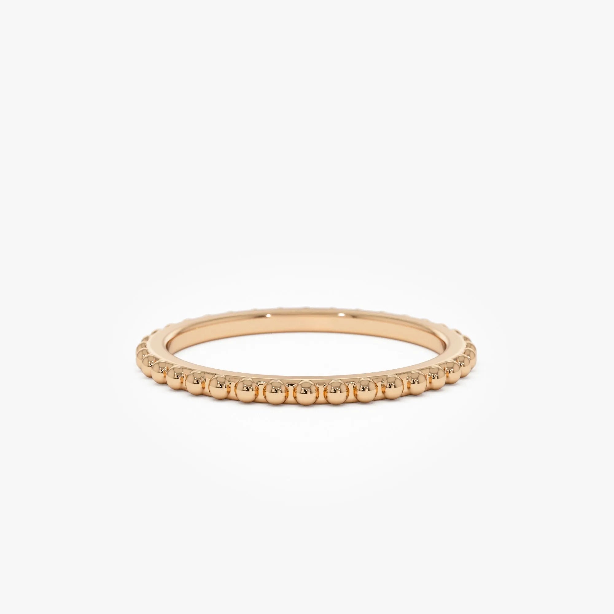 14k Gold Beaded Wedding Band Ring Stackable 1.5mm Solid Gold