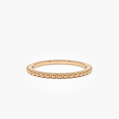 14k Gold Beaded Wedding Band Ring Stackable 1.5mm Solid Gold