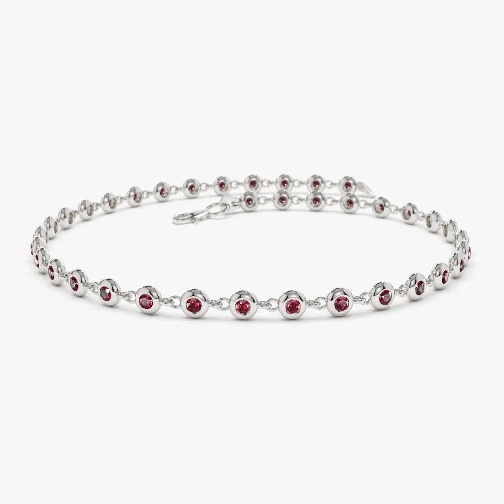 14k Gold Round Ruby Bezel Set Tennis Bracelet