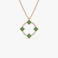 14k Solid Gold Round Diamond 0.12 CTW and Emerald 0.18 CTW Clover Pendant Necklace