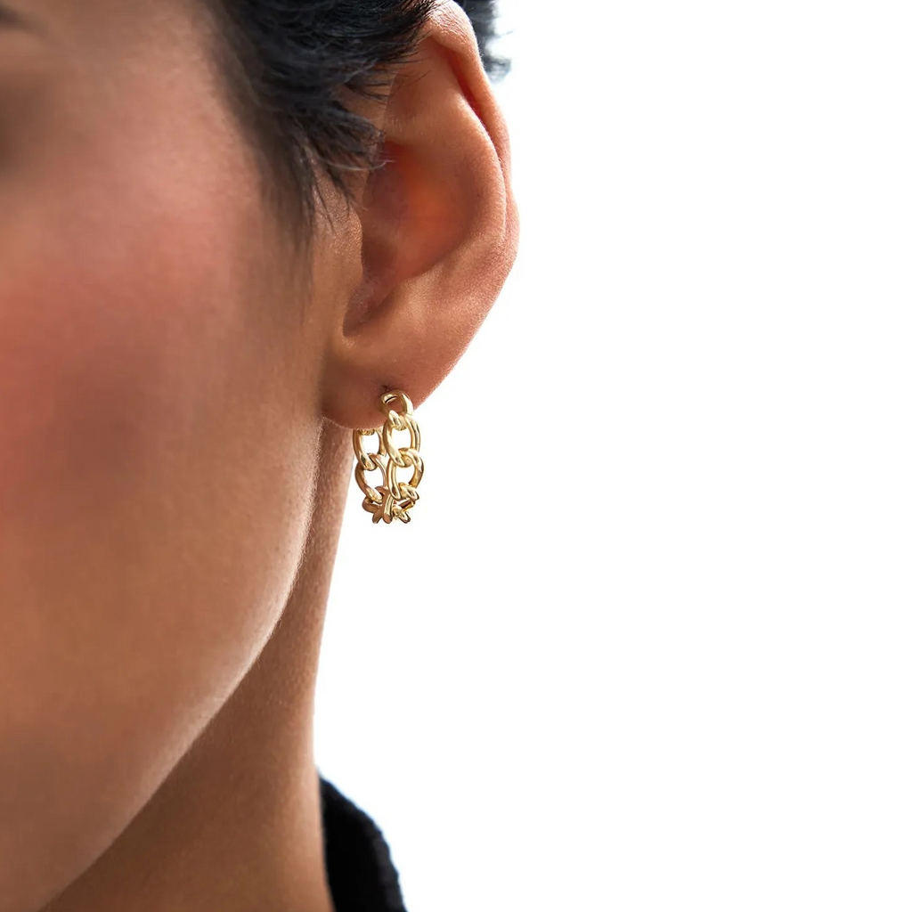 14k Yellow Gold Chain Link Statement Hoop Earrings 20mm 5mm Width