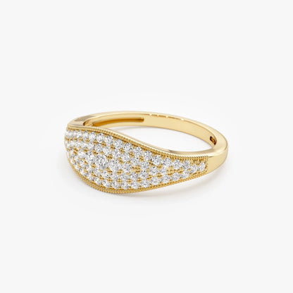 14k Solid Gold Round Diamond 0.40 Carat Pave Setting Statement Ring