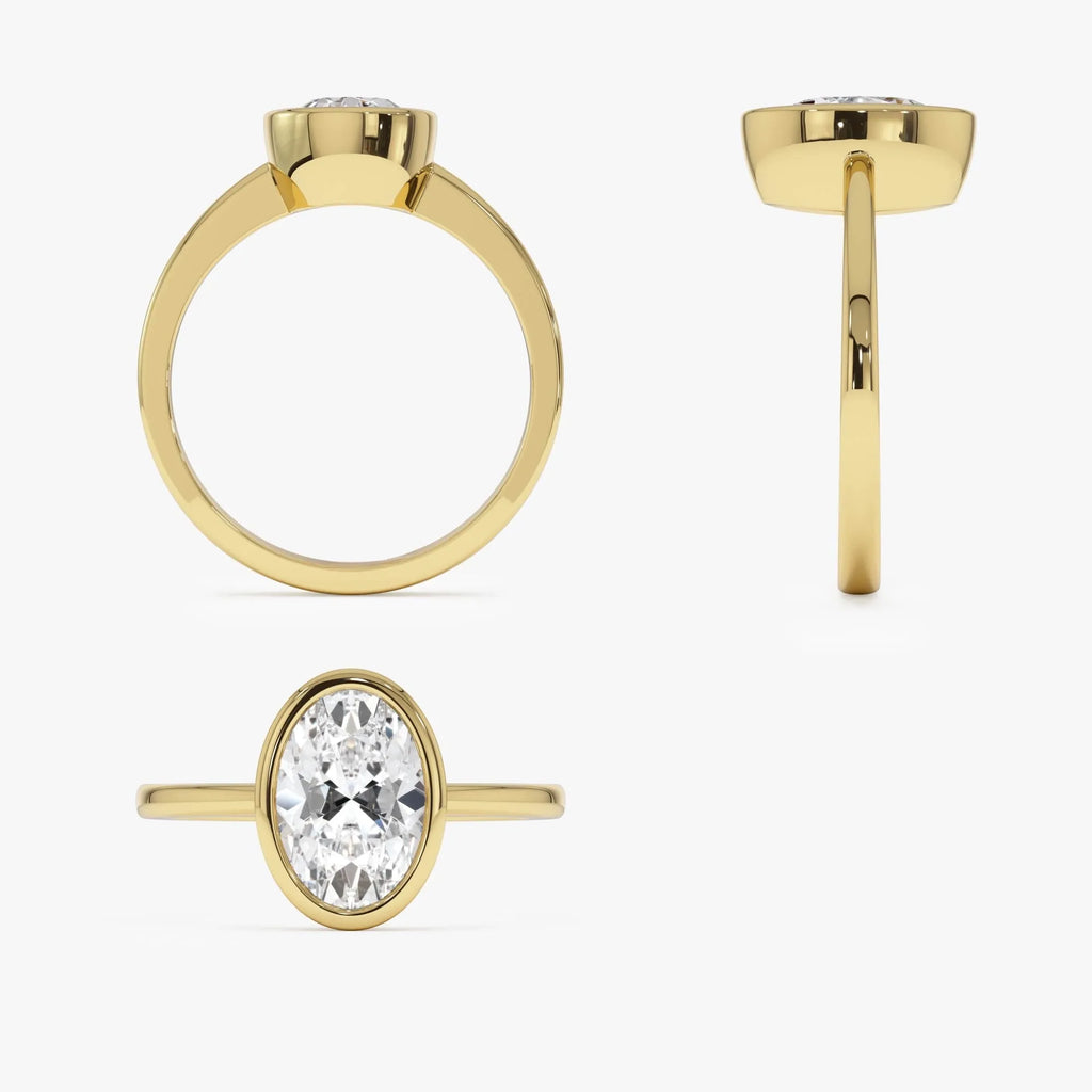14k Gold 1.50 Ctw Oval Lab Grown Diamond Bezel Setting Engagement Ring Celina