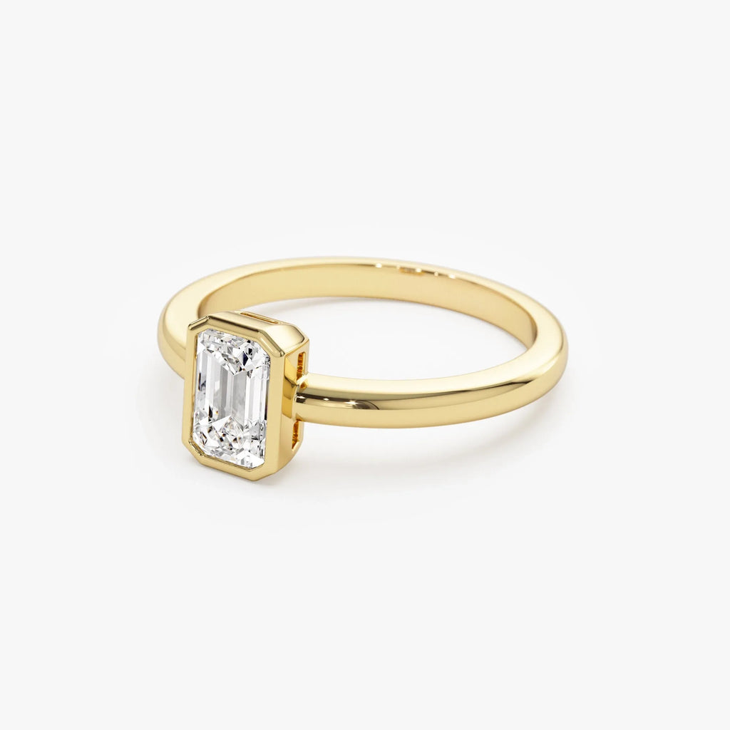 14k Gold Lab Grown Diamond Emerald Cut Bezel Setting Engagement Ring Anna 0.75 to 1.50 ctw