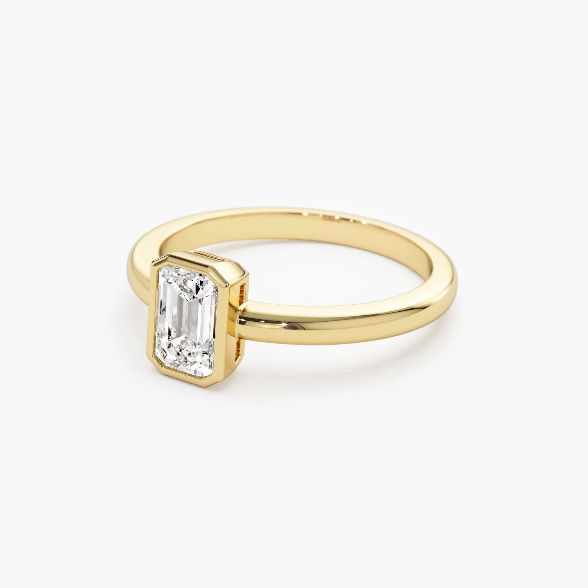 14k Gold Lab Grown Diamond Emerald Cut Bezel Setting Engagement Ring Anna 0.75 to 1.50 ctw
