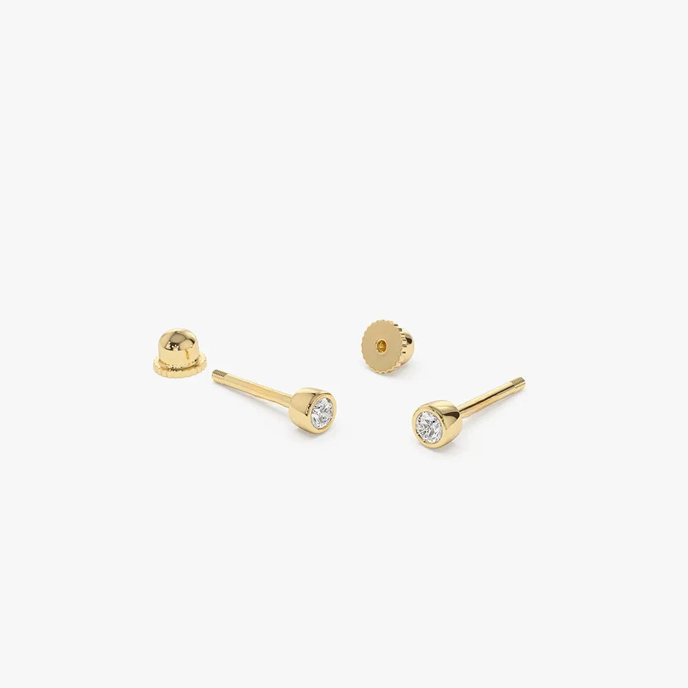 14k Gold Diamond Round Cut Bezel Setting Stud Piercing Single Earring 0.035 ctw