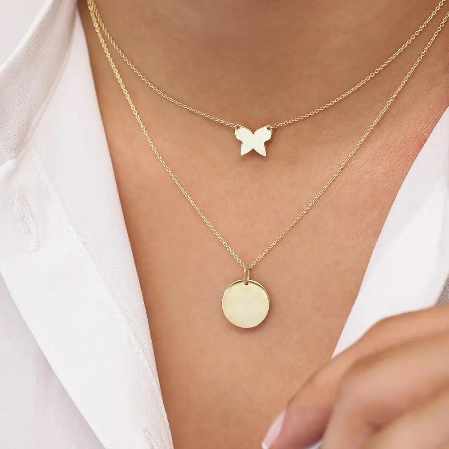 14k Solid Gold Butterfly Charm Pendant Necklace