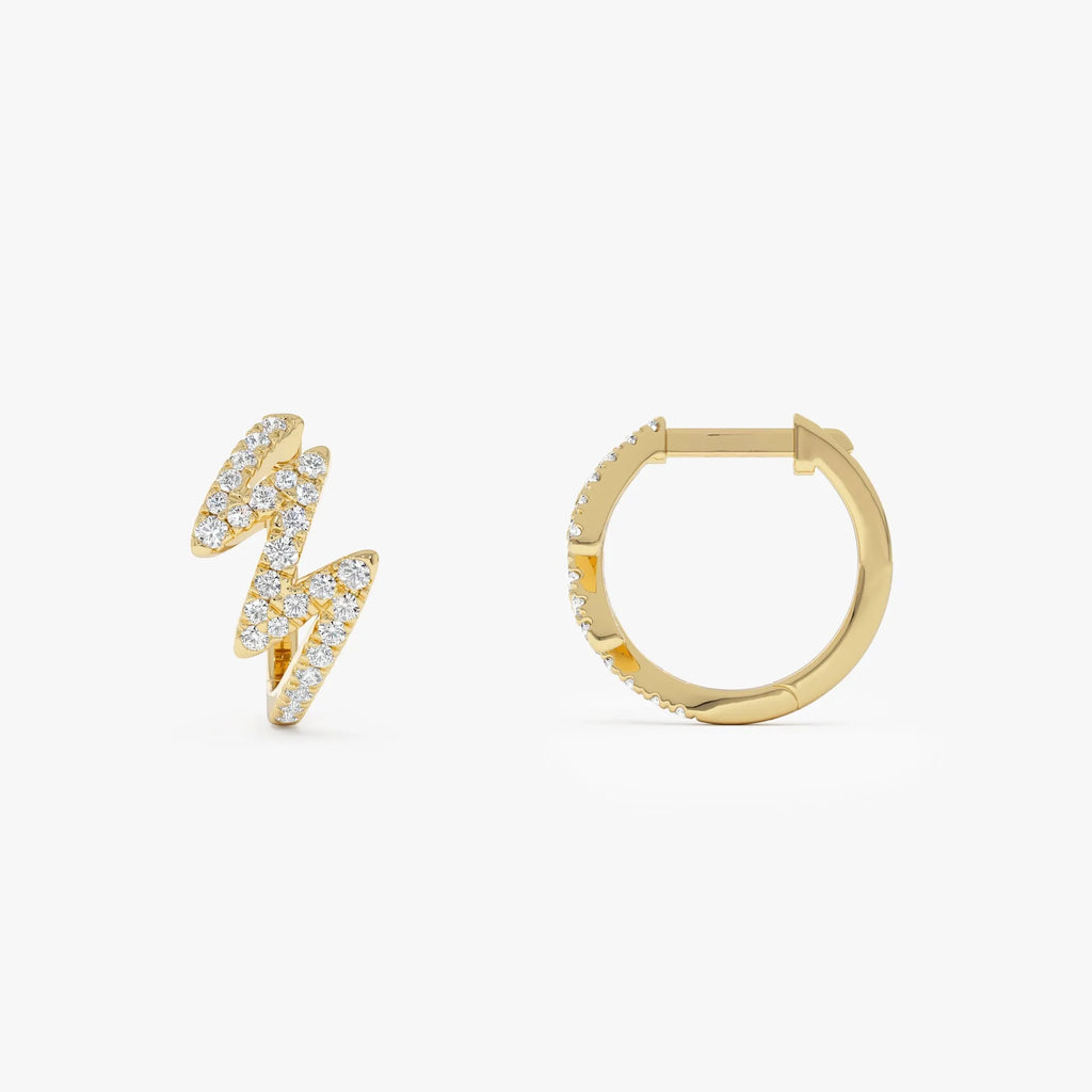 14k Gold Diamond Round Cut Modern Zigzag Wave Hoop Earrings 0.25 ctw
