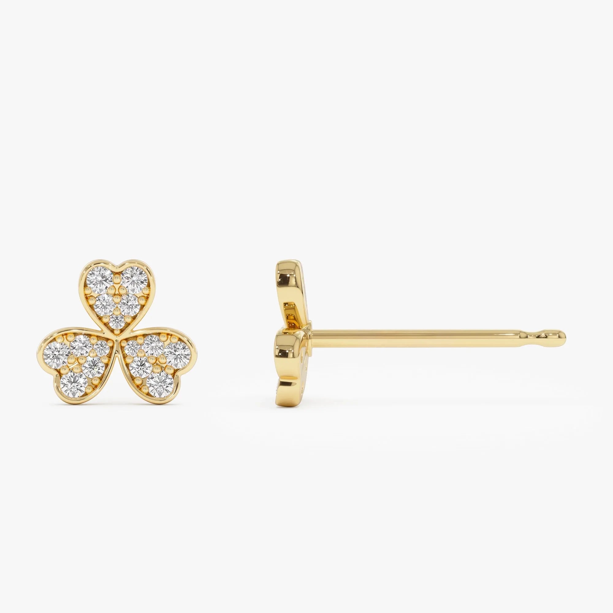14k Gold Diamond Round Cut Pave Clover Stud Earrings 0.25 ctw