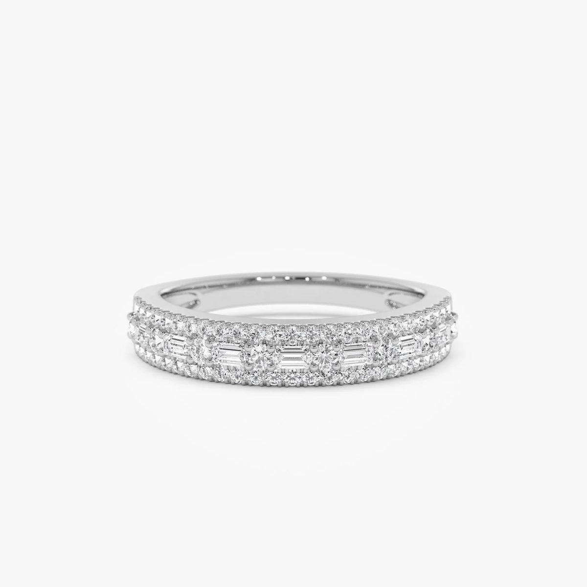 14K Solid Gold Baguette and Round Diamond 0.40 Carat Wedding Ring