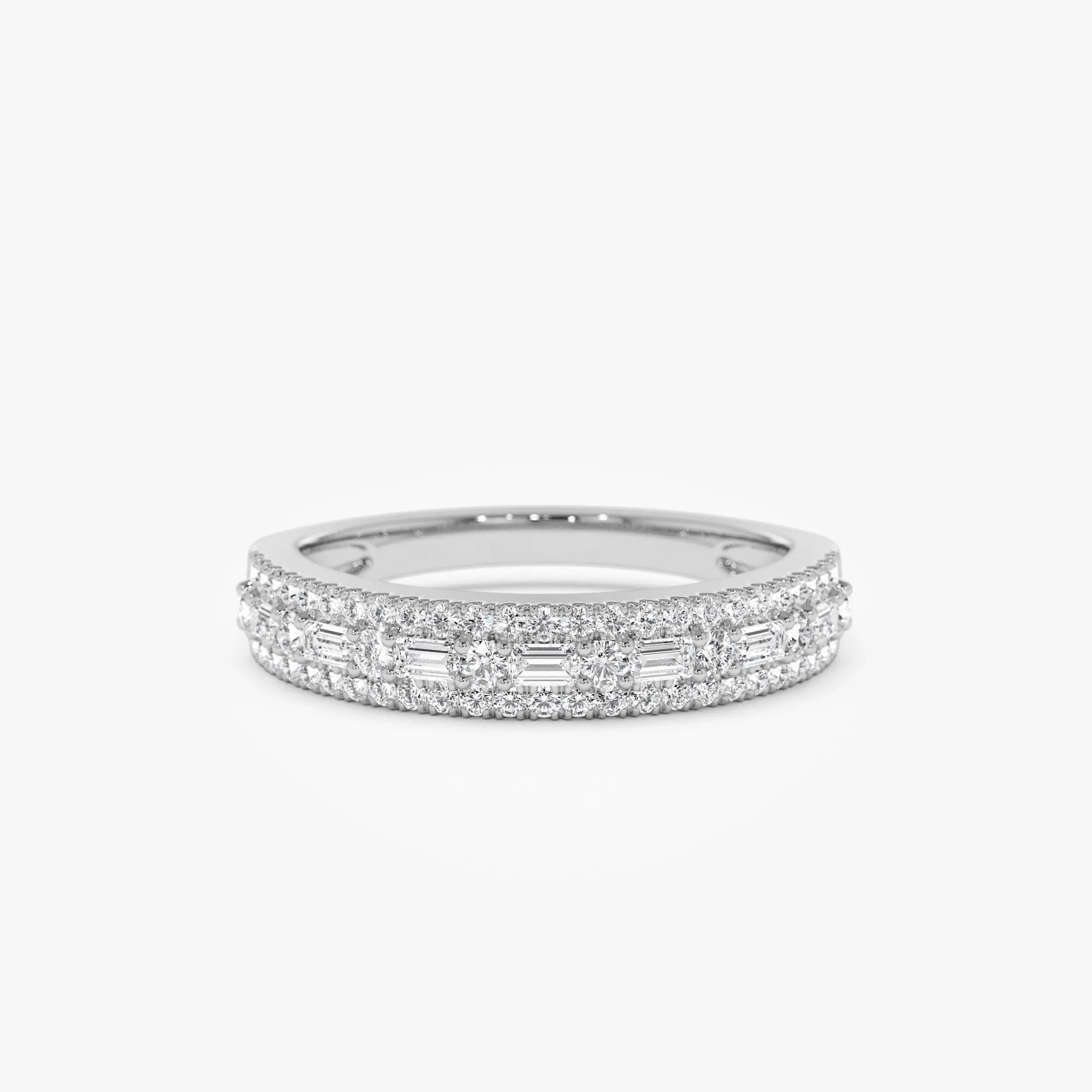 14K Solid Gold Baguette and Round Diamond 0.40 Carat Wedding Ring
