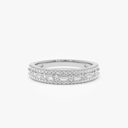 14K Solid Gold Baguette and Round Diamond 0.40 Carat Wedding Ring