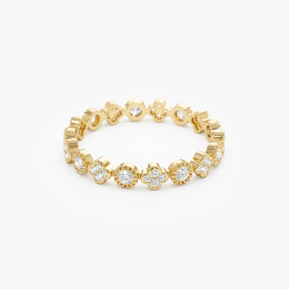 14k Gold 0.38ctw Round Diamond Bezel Set Clover Eternity Ring