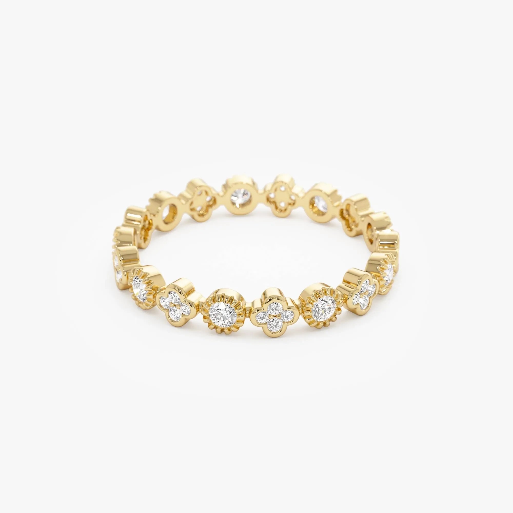 14k Gold 0.38ctw Round Diamond Bezel Set Clover Eternity Ring