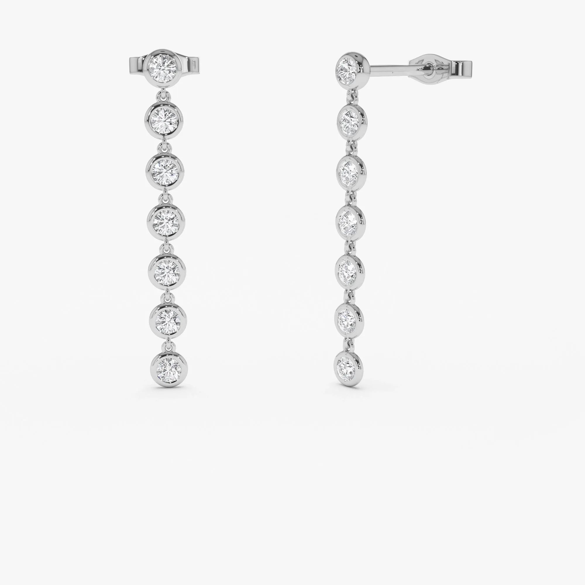 14k Gold Diamond Round Cut Long Drop Earrings Bezel Setting 0.40 ctw