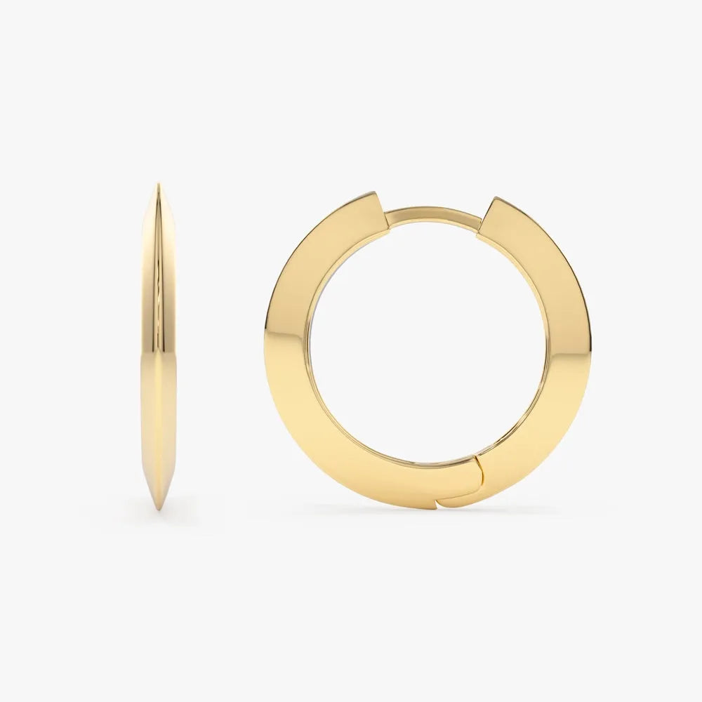 14k Solid Gold Flat Hoop Earrings 15mm Inner Diameter 1.90mm Width