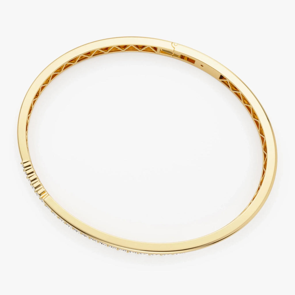 14K Solid Gold 1.05 CTW Round Diamond Crossover Graduating Bangle