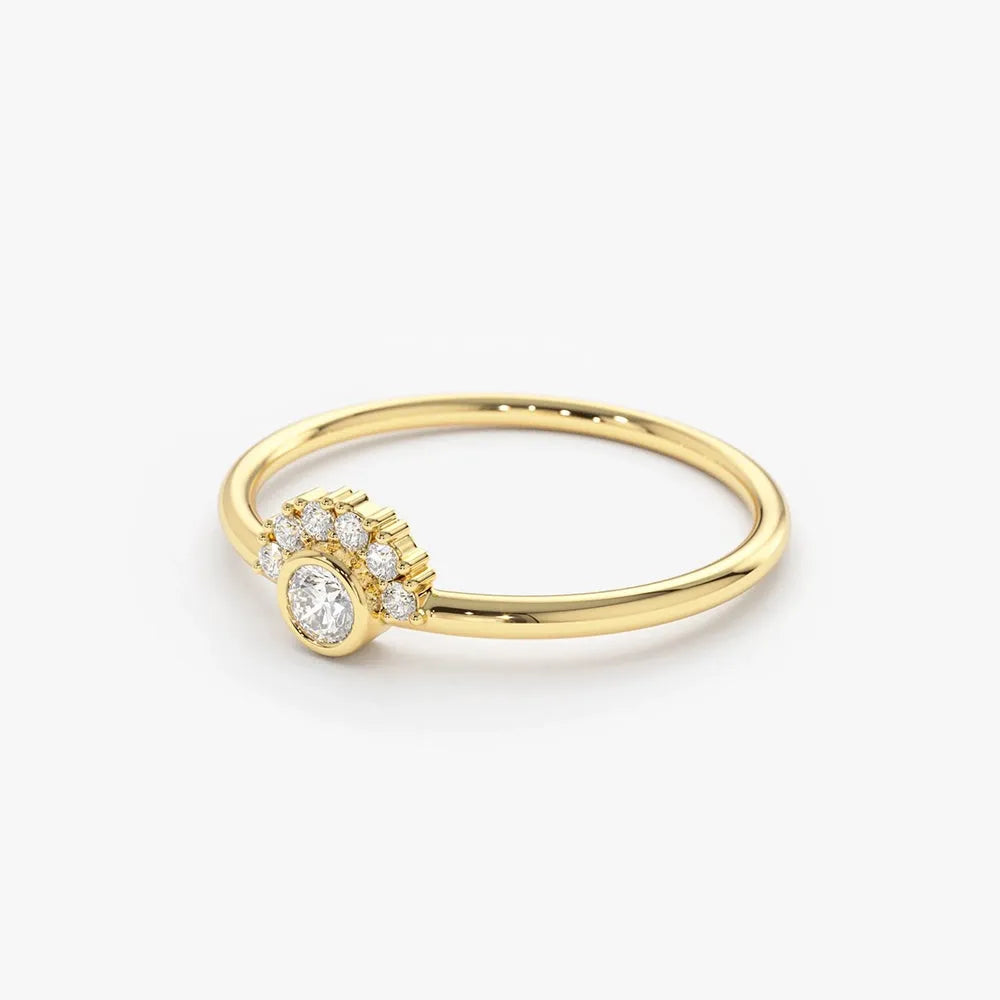 14K Gold 0.14 ctw Round Diamond Half Halo Bezel Setting Ring