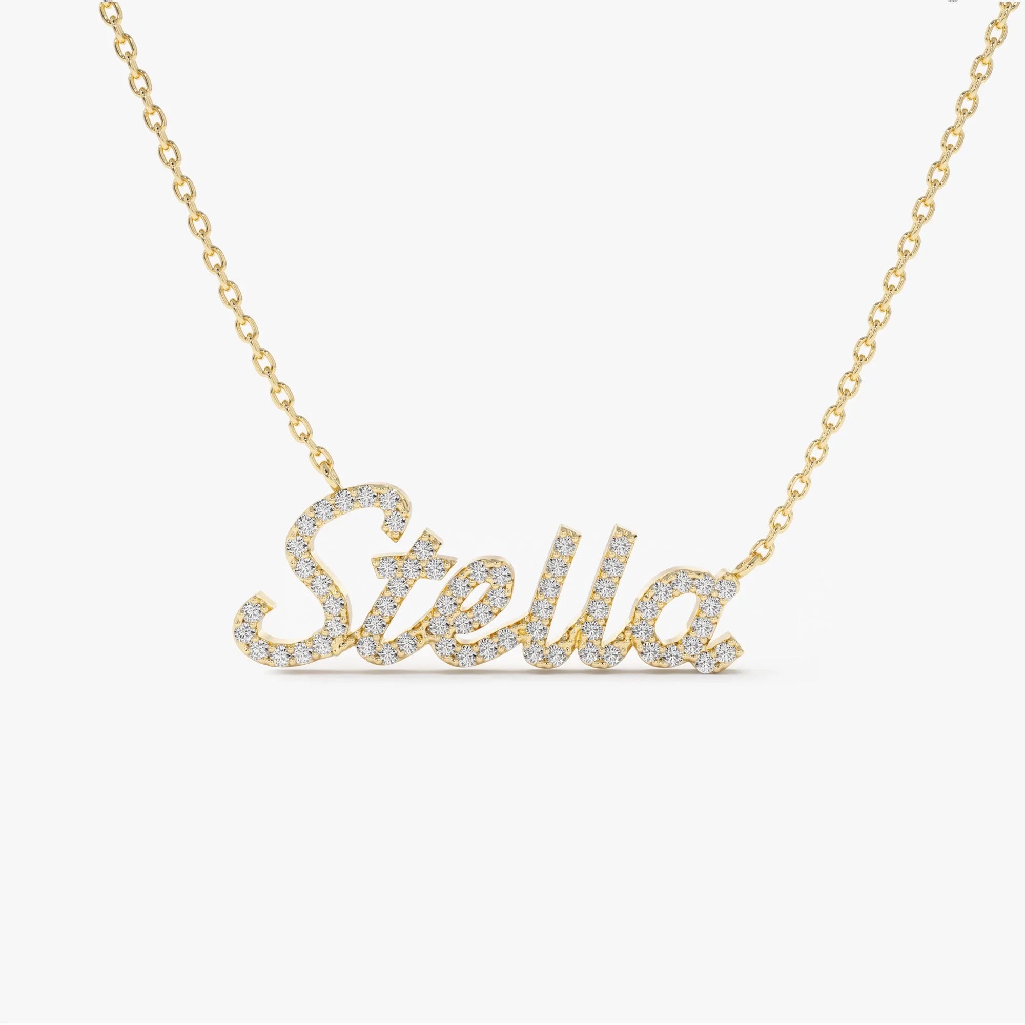 14K Solid Gold Round Diamond Personalized Name Necklace 0.15 CTW Per Letter