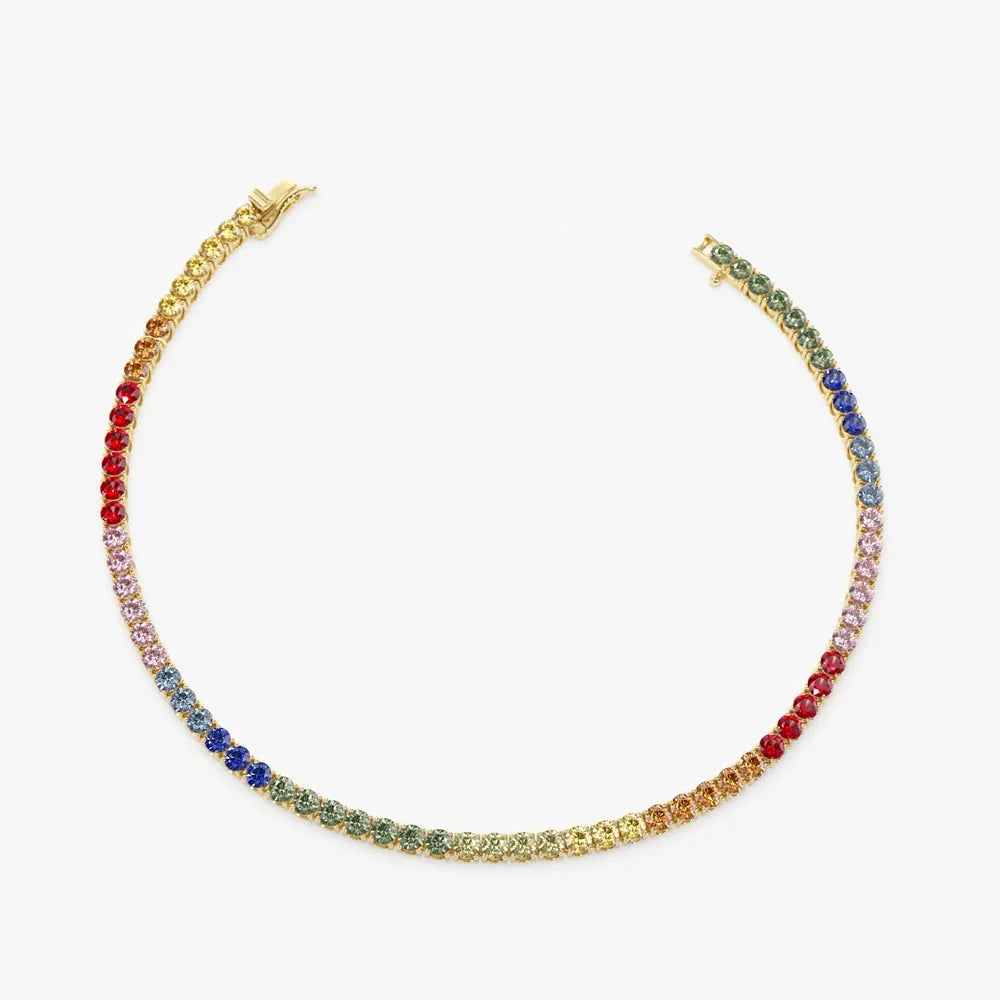 14k Gold Round Diamond and Multicolor Sapphire 4 Prong Tennis Bracelet