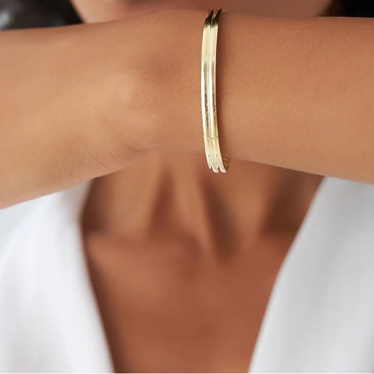 14K Solid Gold Wide Double Row Dome Bangle Bracelet