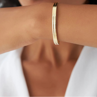 14K Solid Gold Wide Double Row Dome Bangle Bracelet