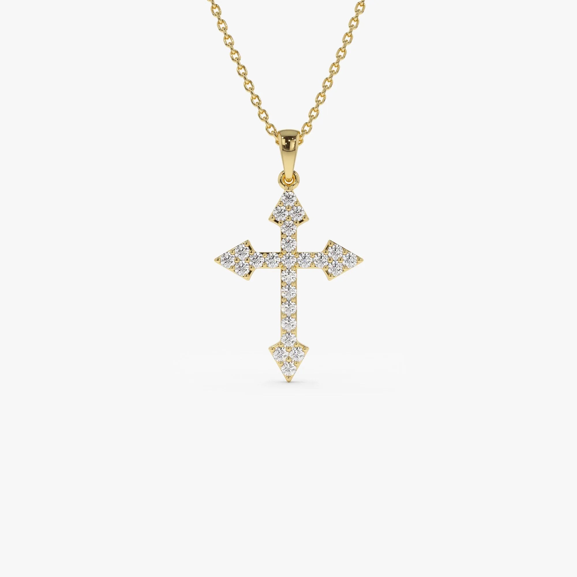 14K Solid Gold 0.45 CTW Round Diamond Cross Charm Necklace