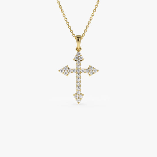 14K Solid Gold 0.45 CTW Round Diamond Cross Charm Necklace