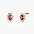 14k Gold Ruby and Diamond Oval Cut Stud Earrings 0.78 ctw