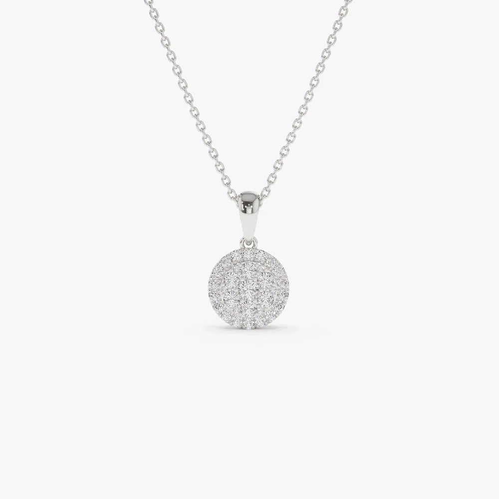 14K Solid Gold Round Diamond Illusion Cluster Disc Necklace 0.42ctw