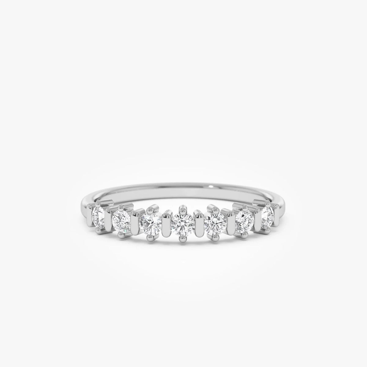 14K Solid Gold 0.20 ctw Round Cut Diamond Seven Stone Wedding Ring