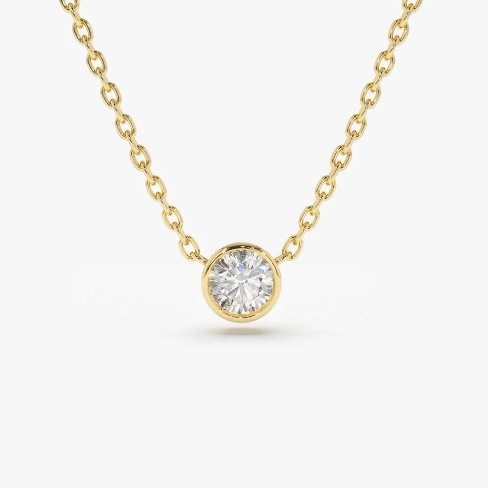 14K Gold Lab Grown Diamond Solitaire Necklace Bezel Set 0.21cttw
