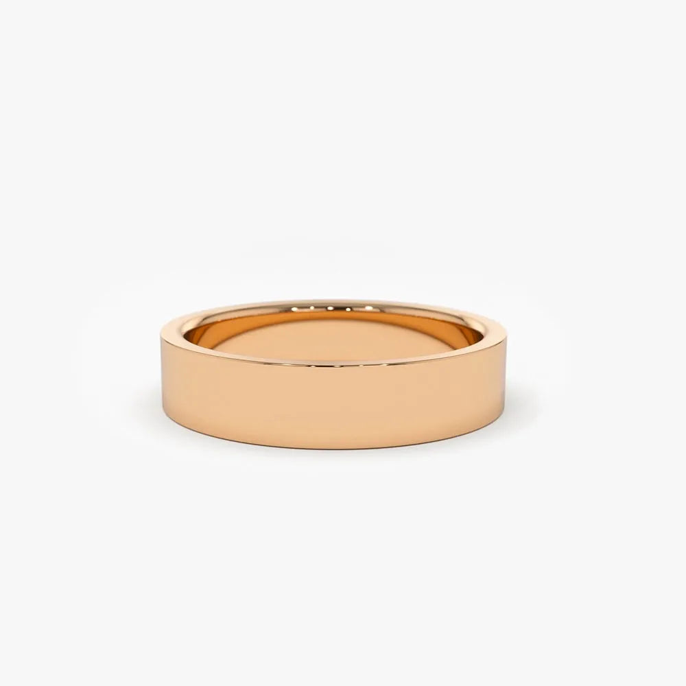 14K Solid Gold 4mm Flat Classic Minimalist Wedding Band Ring