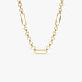 14k Solid Gold Rolo and Paperclip Mixed Link Chain Necklace