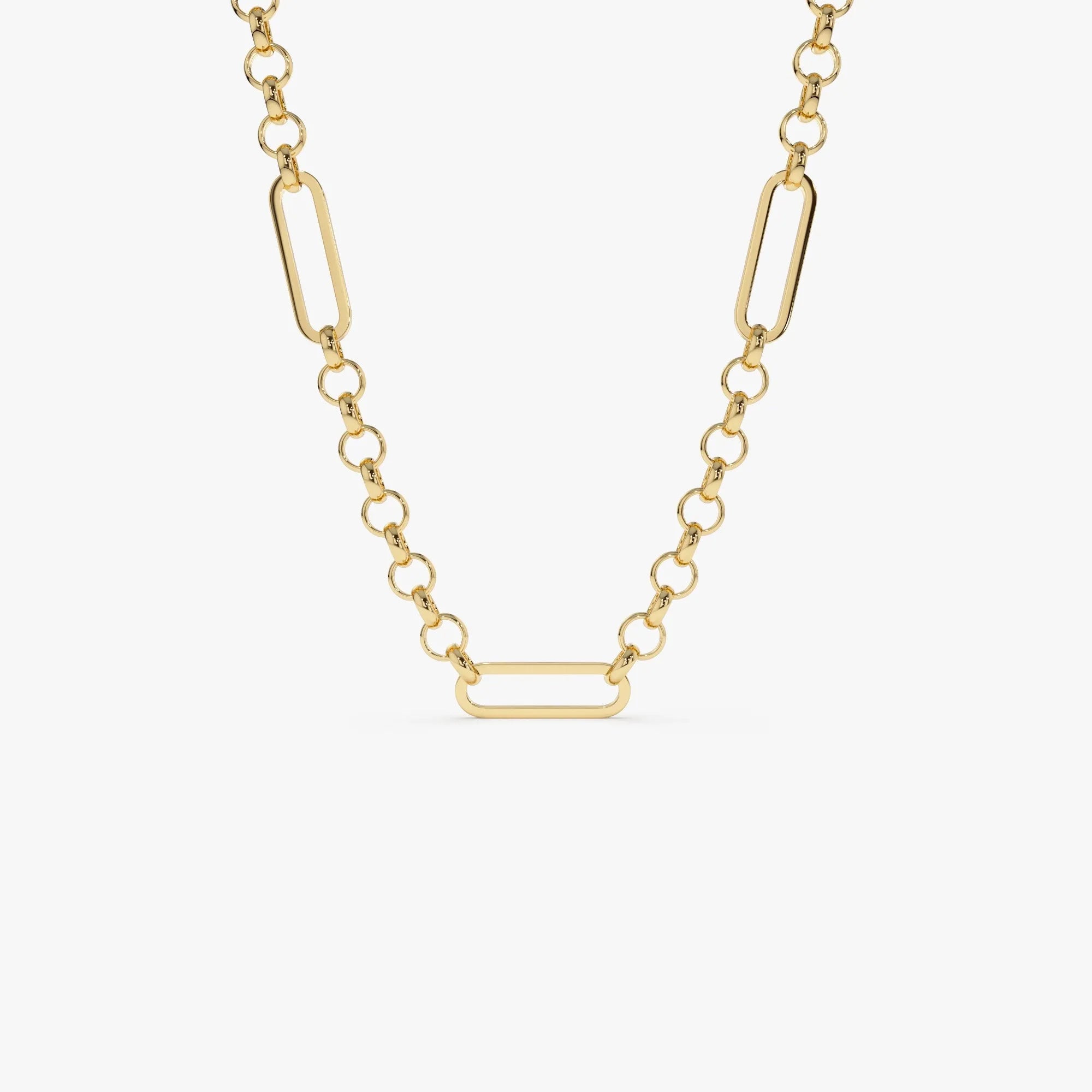 14k Solid Gold Rolo and Paperclip Mixed Link Chain Necklace