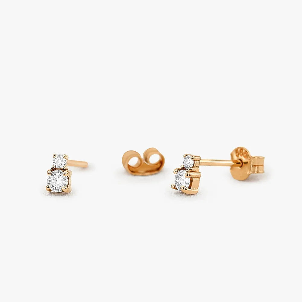 14k Gold Diamond Round Cut Double Stud Earrings Prong Setting 0.30 ctw