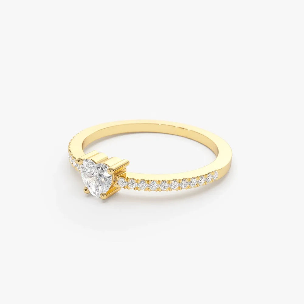 14k Gold 0.35 ctw Heart Shaped Diamond Ring with Round Accents