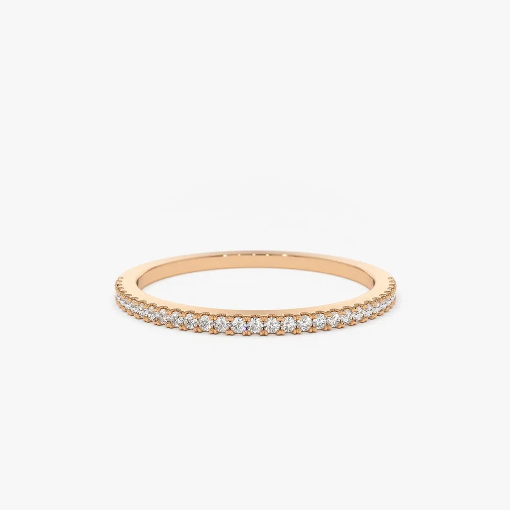 14K Solid Gold 0.15ctw Round Diamond Half Eternity Micro Pave Ring