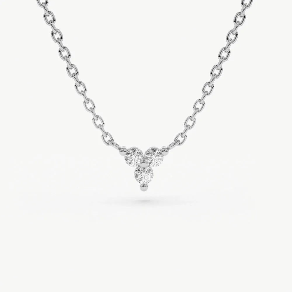 14K Solid Gold Round Diamond Trio Triangle Necklace Prong Setting 0.09cttw