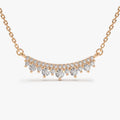 14K Solid Gold Round Diamond Curved Bar Necklace Micro Pave 0.39ctw