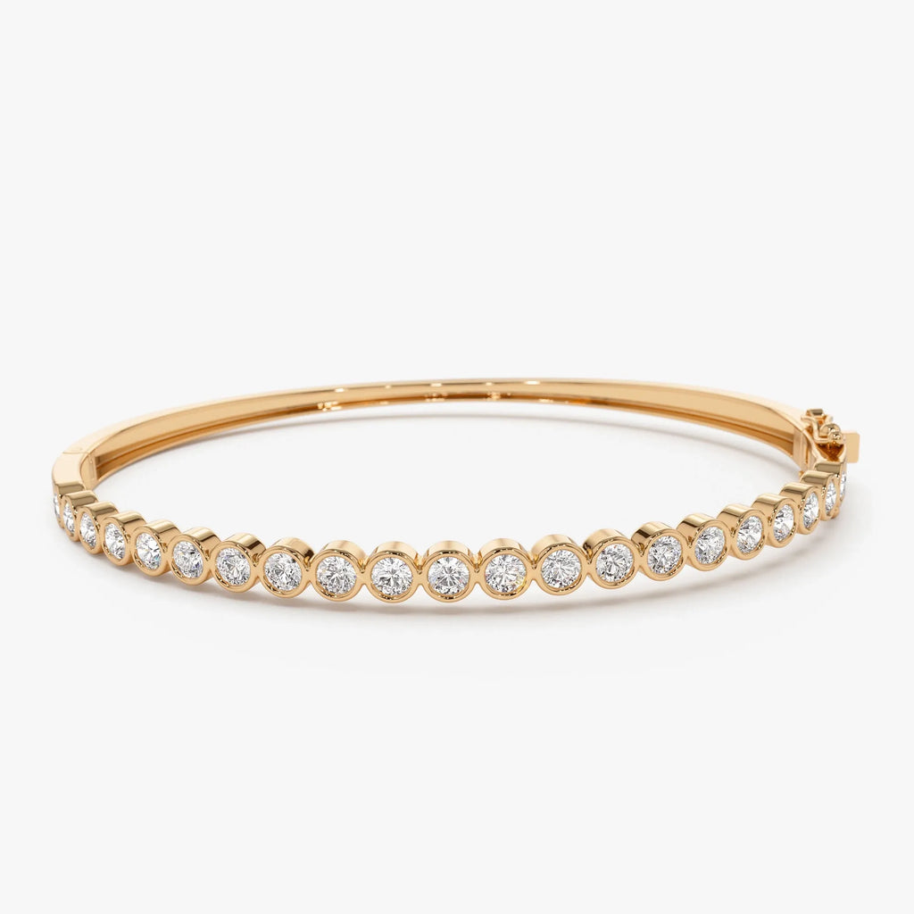 14K Solid Gold 1.58 CTW Round Diamond Bezel Set Bangle