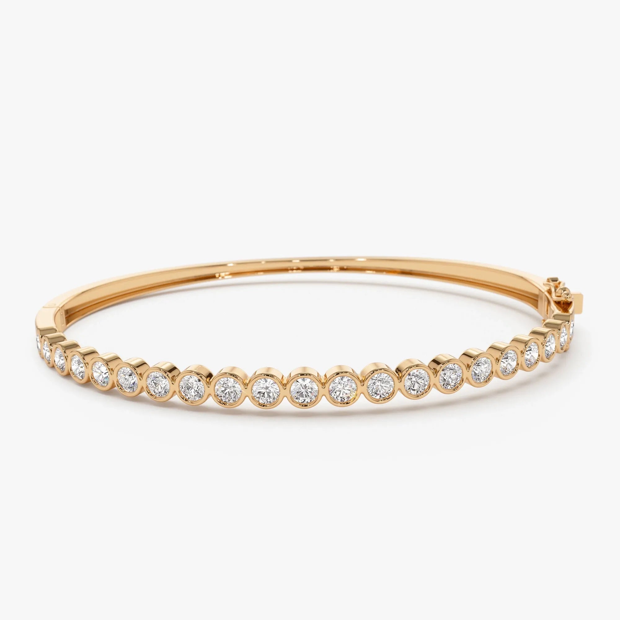 14K Solid Gold 1.58 CTW Round Diamond Bezel Set Bangle
