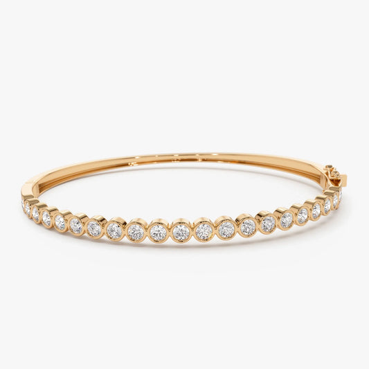 14K Solid Gold 1.58 CTW Round Diamond Bezel Set Bangle