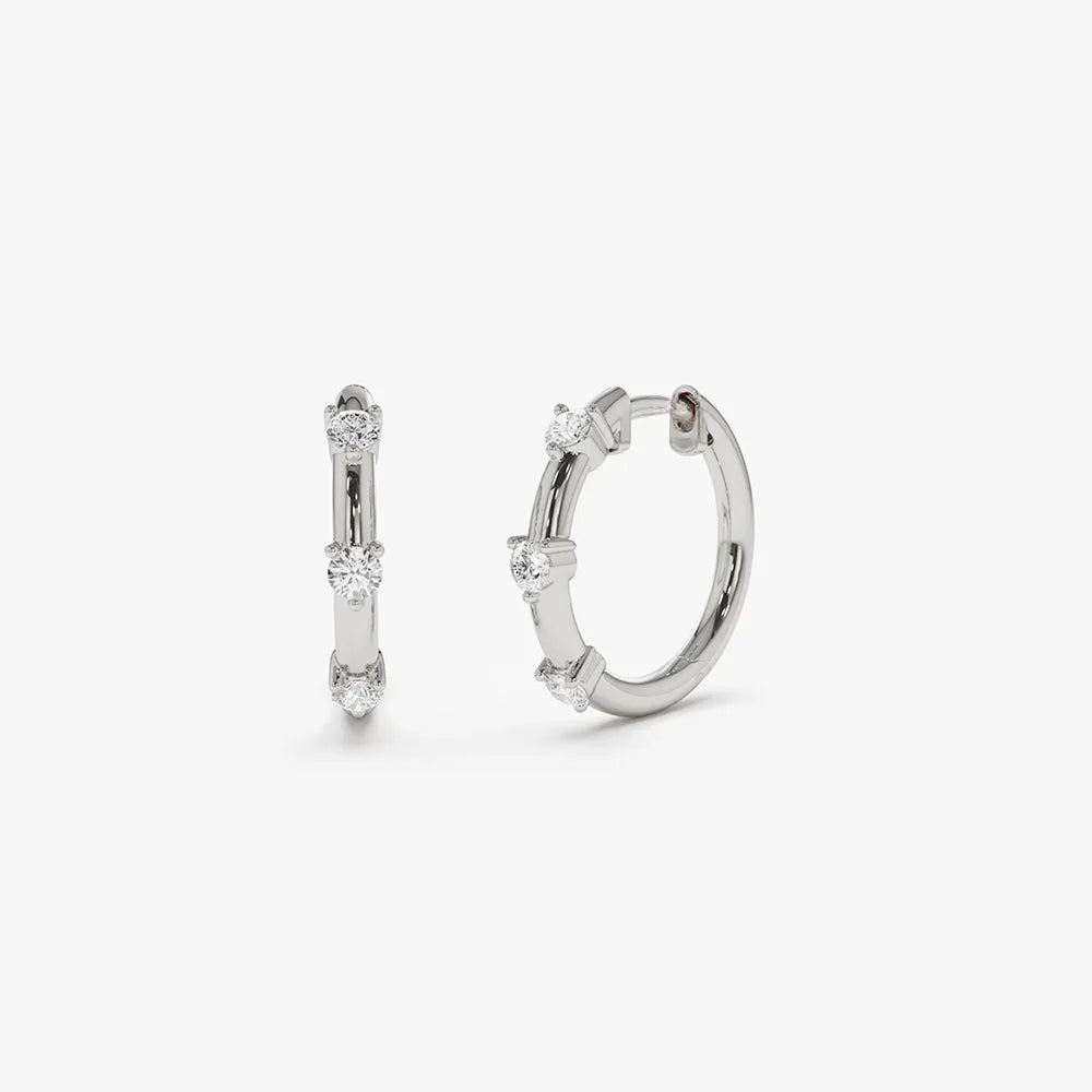 14k Gold Diamond Round Cut Prong Setting Hoop Earrings 0.32 ctw