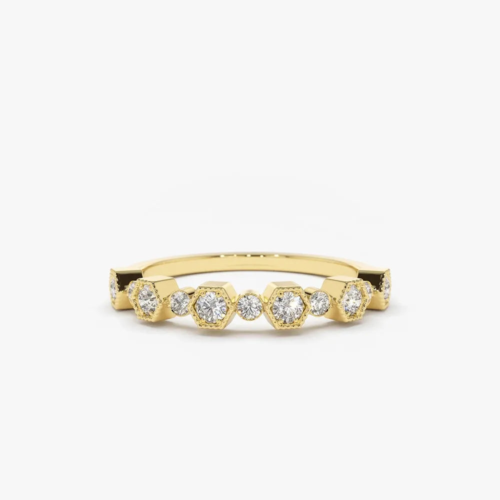 14K Gold Round Cut Diamond 0.25 Ctw Band Ring