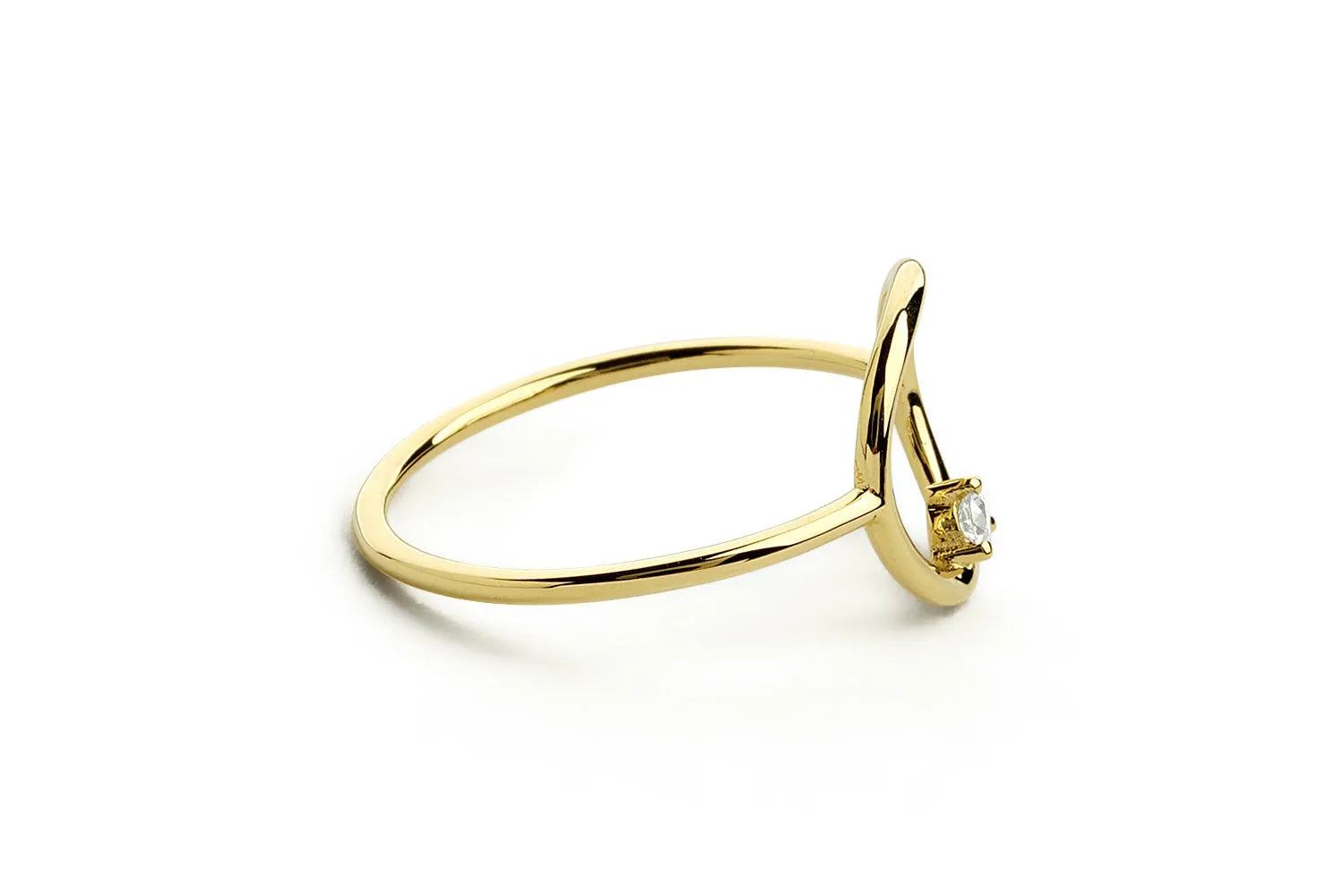 14K Gold Round Cut Diamond Open Circle Ring 3 Prong Setting 0.05ctw