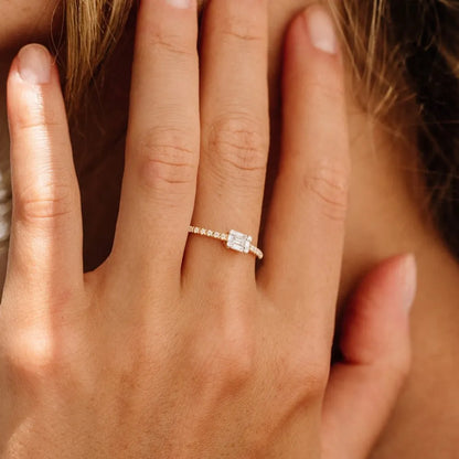 14k Gold 0.33 CTW Baguette Diamond East to West Illusion Setting Micro Pave Ring
