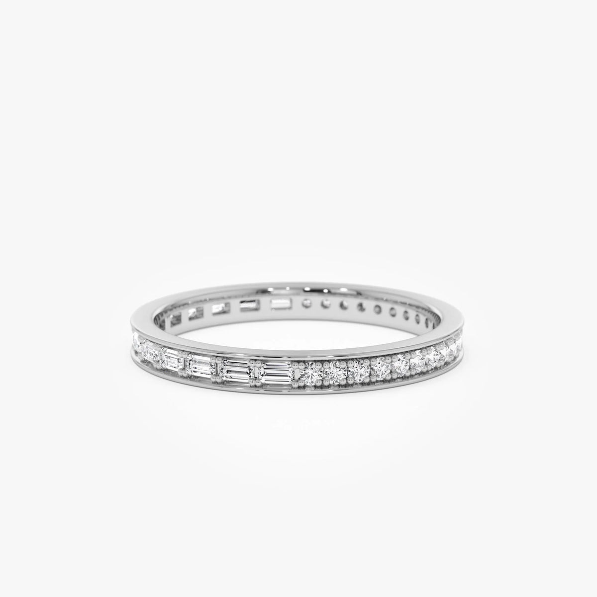 14k Gold Diamond Round and Baguette 0.45ctw Micro Pave Eternity Band